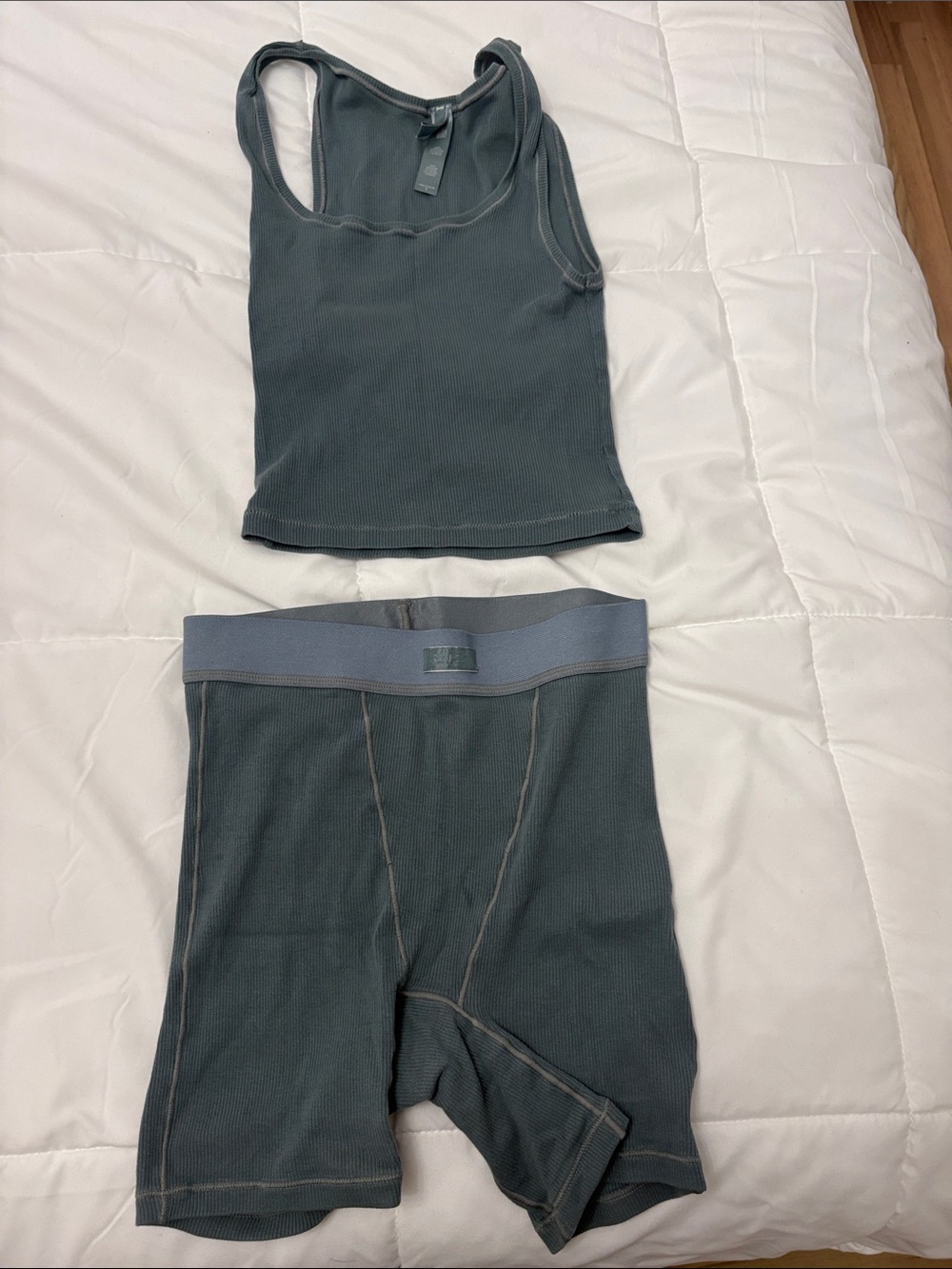 Skims Ribbed Tank and Boxer Brief Set in Dark Teal